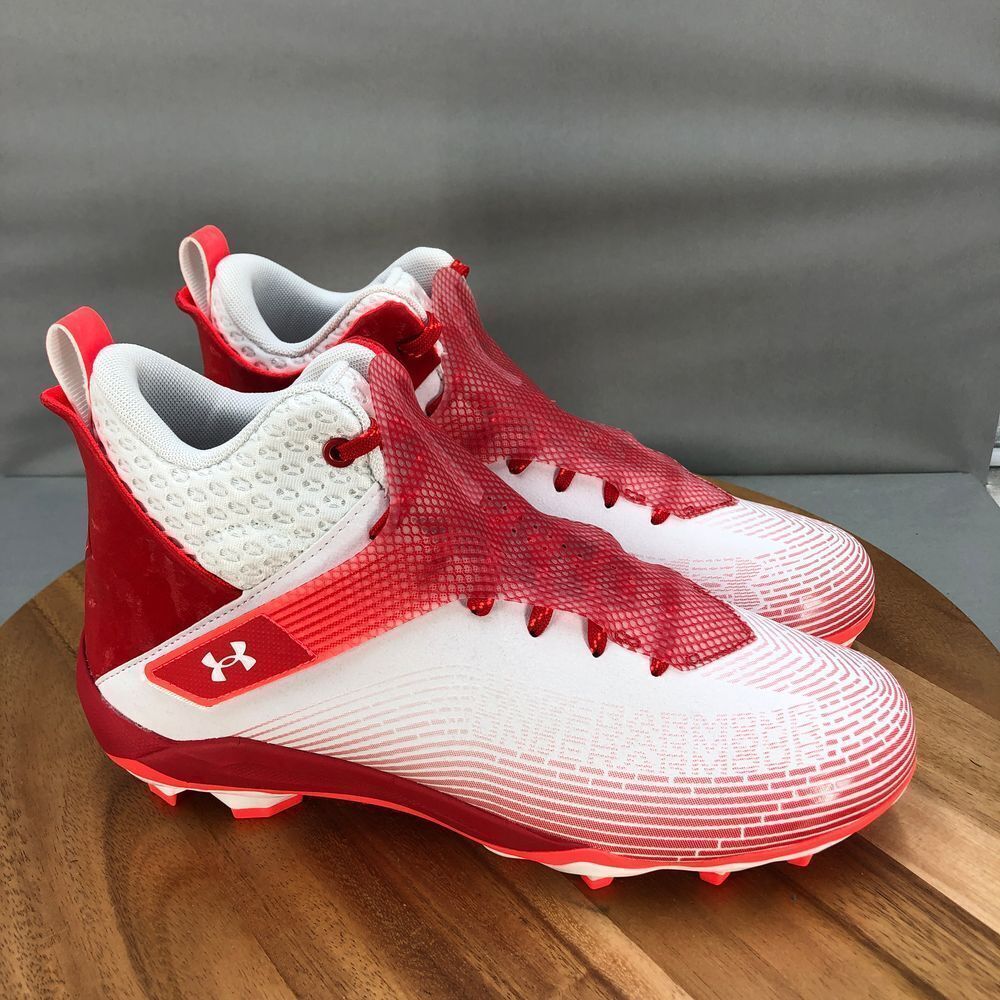 Under Armour Hammer MC Football Cleats Mens 11.5 Red White Mid‎ Top Performance